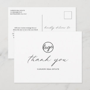 Cartão Postal Caligrafia Chic Logotipo Elegante Obrigado Negócio