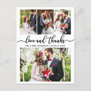 Cartão Postal Caligrafia Colagem de Casamento Amor Obrigado 4 Fo