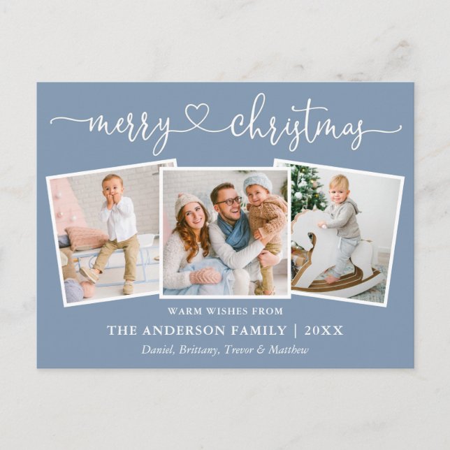 Cartão Postal Caligrafia Copo Natal 3 Foto Dusty Blue (Frente)
