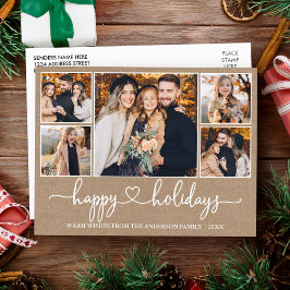 Cartão Postal Caligrafia Coração Felizes Festas Kraft 5 Foto