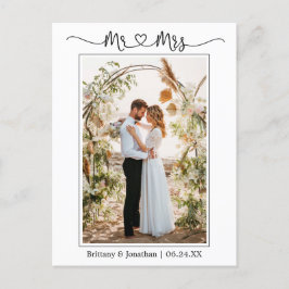 Cartão Postal Caligrafia Coração Sr. Sra. Casamento Foto Obrigad