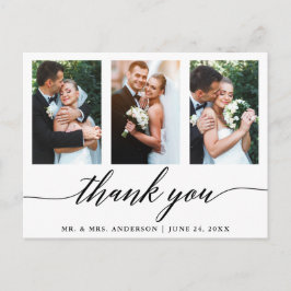 Cartão Postal Caligrafia de Casamento 3 Foto Agradecimento