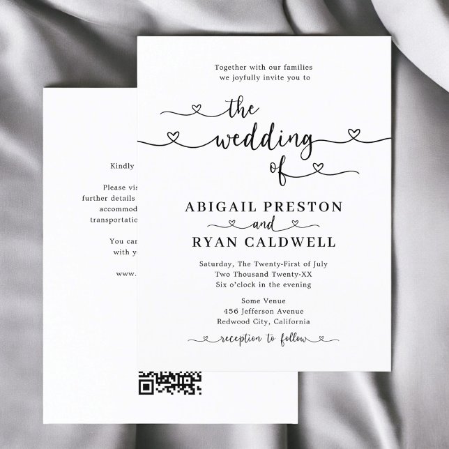 Cartão Postal Caligrafia de Coração Casamento Econômico (Criador carregado)