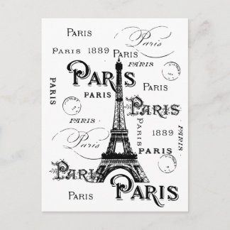 Cartão Postal Caligrafia de Tipografia Paris França Torre Eiffel
