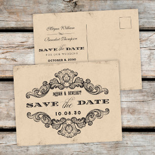 Cartão Postal Caligrafia de Wedding Vintage salvar data