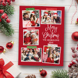 Cartão Postal Caligrafia divertida Artesanato de Natal Feliz Ver<br><div class="desc">O roteiro de caligrafia moderna é uma excelente colagem de fotos do Natal 5 com cartão postal de feriado de fita de Artesanato. Fundo Vermelho.</div>