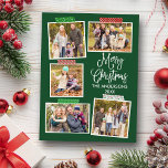 Cartão Postal Caligrafia divertida Artesanato de Natal Feliz Ver<br><div class="desc">O roteiro de caligrafia moderna é uma excelente colagem de fotos do Natal 5 com cartão postal de feriado de fita de Artesanato. Fundo Verde Florestal.</div>
