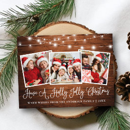 Cartão Postal Caligrafia divertida Holly Jolly Natal Wood Lights