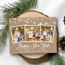Cartão Postal Caligrafia Divertida Kraft Luz 3 Foto Ano Novo