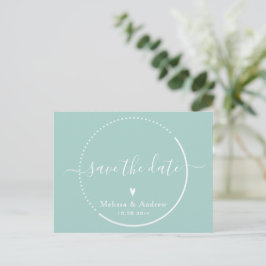 Cartão Postal Caligrafia Elegante - Casamento Teal Salva a Data