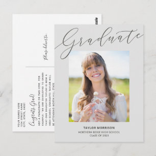 Cartão Postal Caligrafia Elegante Cinza 2025 Foto Graduação
