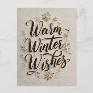 Cartão Postal Caligrafia Elegante "Desejos Quentes de Inverno" c
