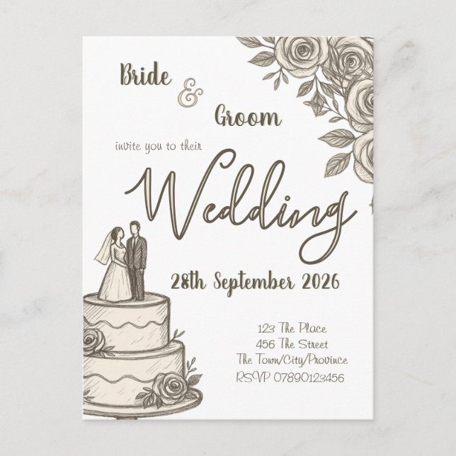 Cartão Postal Caligrafia elegante personalizada do desenho da Vi (Frente)