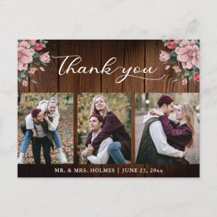 Cartão Postal Caligrafia Floral Casamento Rústico Madeira Obriga