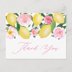Cartão Postal Caligrafia Floral Cor-De-Rosa Obrigado