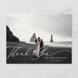 Cartão Postal Caligrafia Floral Rosa de Casamento Obrigado Foto