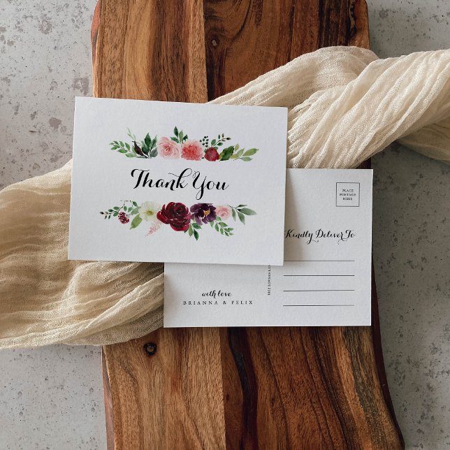 Cartão Postal Caligrafia Floral Rosa-Primavera Rosa Burgundy Obr (Criador carregado)