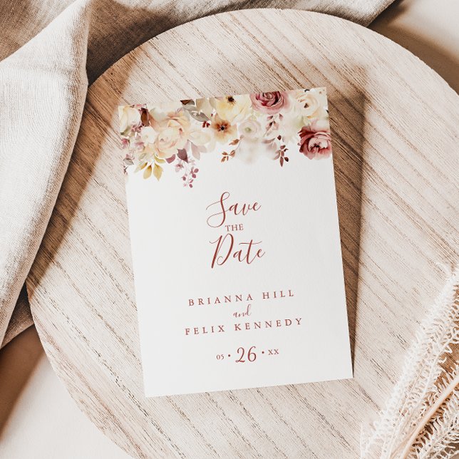 Cartão Postal Caligrafia Graceful Floral Salvar Data (Criador carregado)