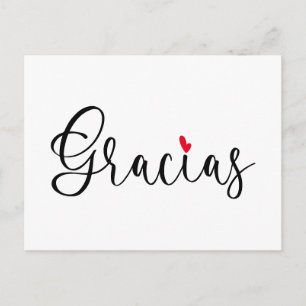 Cartão Postal Caligrafia manuscrita, Gracias, Black Red Heart