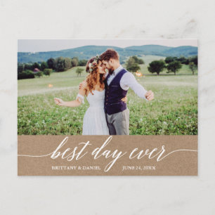 Cartão Postal Caligrafia Melhor Dia Já Casamento Obrigado Kraft