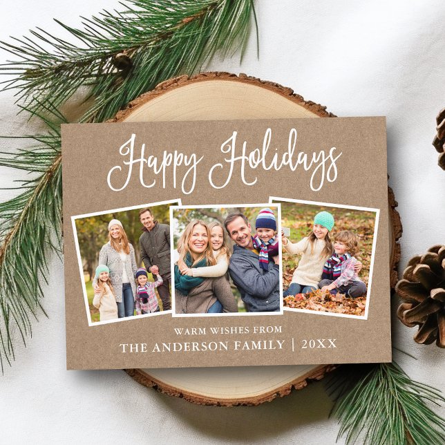 Cartão Postal Caligrafia moderna 3 Foto Kraft Foliday (Customize to change your personalized text size or text style.)
