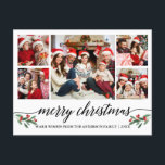 Cartão Postal Caligrafia Moderna 5 Família Fotográfica Feliz Nat<br><div class="desc">O Cartão-postal de Natal Merry - Colagem Fotográfica da Família Fotográfica do Script de Caligrafia Moderno 5 inclui Watercolor Christmas Holly Berries</div>