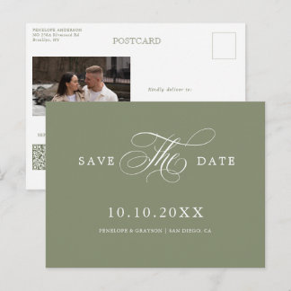 Cartão Postal Caligrafia moderna atemporal Sage Save the Date