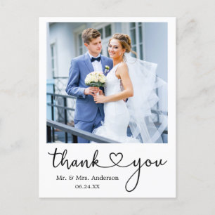 Cartão Postal Caligrafia Moderna Coração Obrigado Casamento 