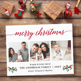 Cartão Postal Caligrafia Moderna Holly Red Natal 3 Foto