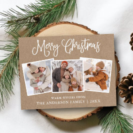 Cartão Postal Caligrafia Moderna Kraft de Natal 3 Fotos