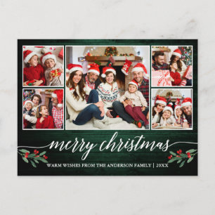 Cartão Postal Caligrafia Moderna Madeira Verde 5 Foto Natal