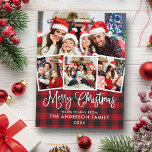 Cartão Postal Caligrafia moderna natalícia 4 Xadrez fotográfica<br><div class="desc">Cartão-postal de Natal Feliz 4 - Xadrez Vermelha</div>