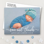 Cartão Postal Caligrafia moderna Novo Amor Bebê e Obrigados<br><div class="desc">Nova Foto para Bebê,  Obrigados e amor modernos da caligrafia</div>