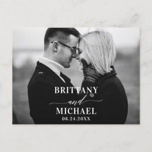 Cartão Postal Caligrafia moderna salva a data preto e branco