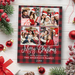 Cartão Postal Caligrafia moderna Xadrez de Natal 4 Foto<br><div class="desc">Cartão-postal de Natal Feliz 4 - Xadrez Vermelha</div>