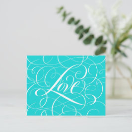 Cartão Postal Caligrafia namorados Ama Teal Cardíaco Aqua Azul