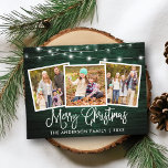 Cartão Postal Caligrafia Natal Green Wood Lights 3 Foto<br><div class="desc">Cartão-postal de Natal Merry 3 Photo Holiday - Madeira verde russa do país com luzes de cordas</div>