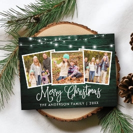 Cartão Postal Caligrafia Natal Green Wood Lights 3 Foto