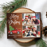Cartão Postal Caligrafia Natal Vintage Caminhão Madeira 2 Foto<br><div class="desc">Cartão postal de Natal Feliz 2 Photo Holiday - Watercolor Vintage Red Truck com Árvore de Natal na Madeira Russa do País</div>
