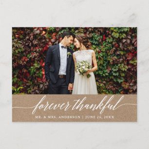 Cartão Postal Caligrafia Para Sempre Agradecido Casamento Kraft