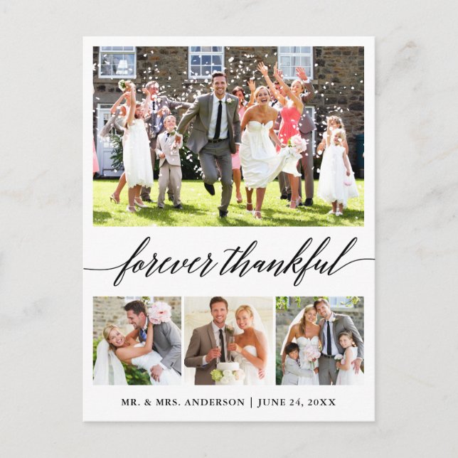 Cartão Postal Caligrafia Para Sempre Grato 4 Foto Obrigado (Frente)