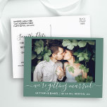 Cartão Postal Caligrafia Se Casando Salve A Data Verde<br><div class="desc">Foto do Casal de Script de Tendy Calliografia Moderna que estamos nos casando Salve o Cartão-Postal de Anúncio do Noivado de Data - Eucalyptus Green</div>