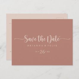 Cartão Postal Caligrafia Terracota Horizontal Save the Date