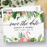 Cartão Postal Caligrafia Tropical Salva A Data<br><div class="desc">Caligrafia Elegante Moderna,  Floral Tropical de Watercolor e Casamento Verde Salvem o Cartão-Postal</div>