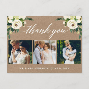 Cartão Postal Caligrafia Verde Floral Casamento Agradecimento Kr