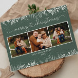 Cartão Postal Caligrafia Verde Moderna Feliz Natal<br><div class="desc">Cartaz de Natal Simples e bonito com três fotos.</div>