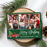 Cartão Postal Caligrafia Vintage Truck 3 Fotografia Verde<br><div class="desc">Cartão-postal de Natal Feliz 3 Feriado de Música Moderna - Caminhão Vermelho Vintage de Watercolor com Árvore de Natal - Fundo Verde Florestal</div>