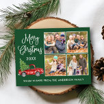Cartão Postal Caligrafia Vintage Truck 4 Fotografia Verde<br><div class="desc">Cartão-postal de Natal Feliz 4 - Watercolor Vintage Red Truck com Árvore de Natal - Fundo Verde Florestal</div>