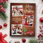 Cartão Postal Caligrafia Xadrez Artesanato Fita Caminhão de Made<br><div class="desc">A Caligrafia Moderna Roteiro Feliz Natal 3 Colagem de Fotos com Cartão-Postal de Festa de Artesanato de Buffalo Vermelho. Watercolor Vintage Red Truck com Árvore de Natal. Madeira russa do campo.</div>