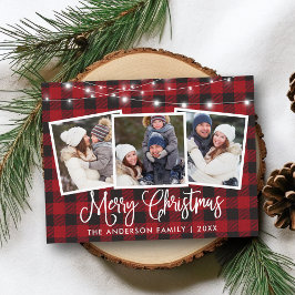 Cartão Postal Caligrafia Xadrez de Natal String Luzes 3 Foto